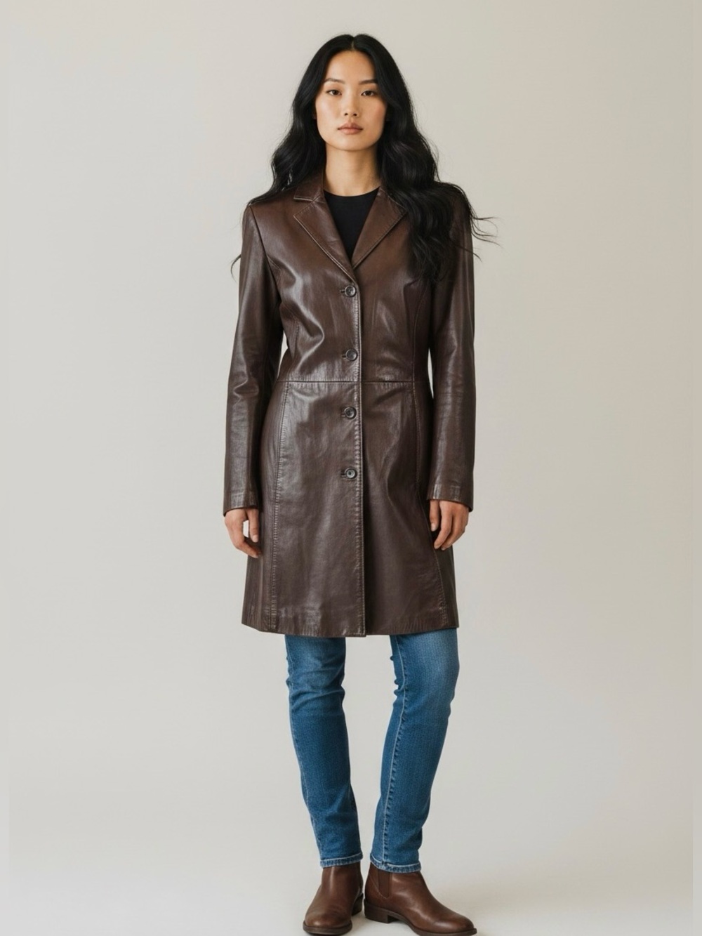 Y2K Buttery Soft CHOCOLATE Brown Leathef Trench Coat / S M